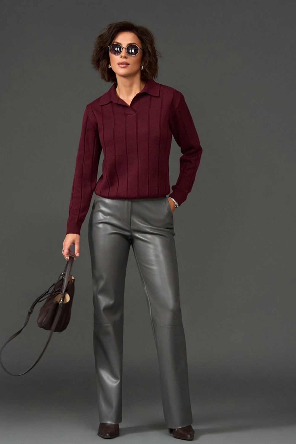 Pantaloni din piele ecologică 3076 — gri