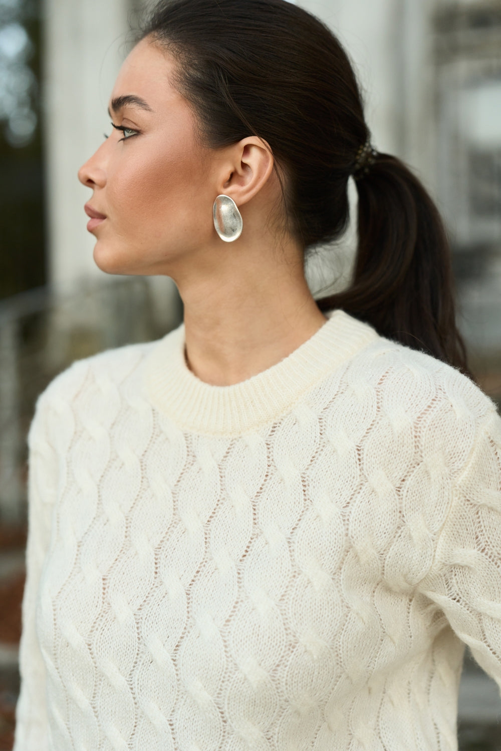 Pulover cu împletituri 2988 — ivory