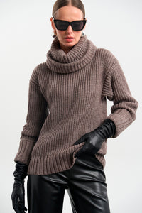 Pulover cu guler detasabil 2843 — fumuriu