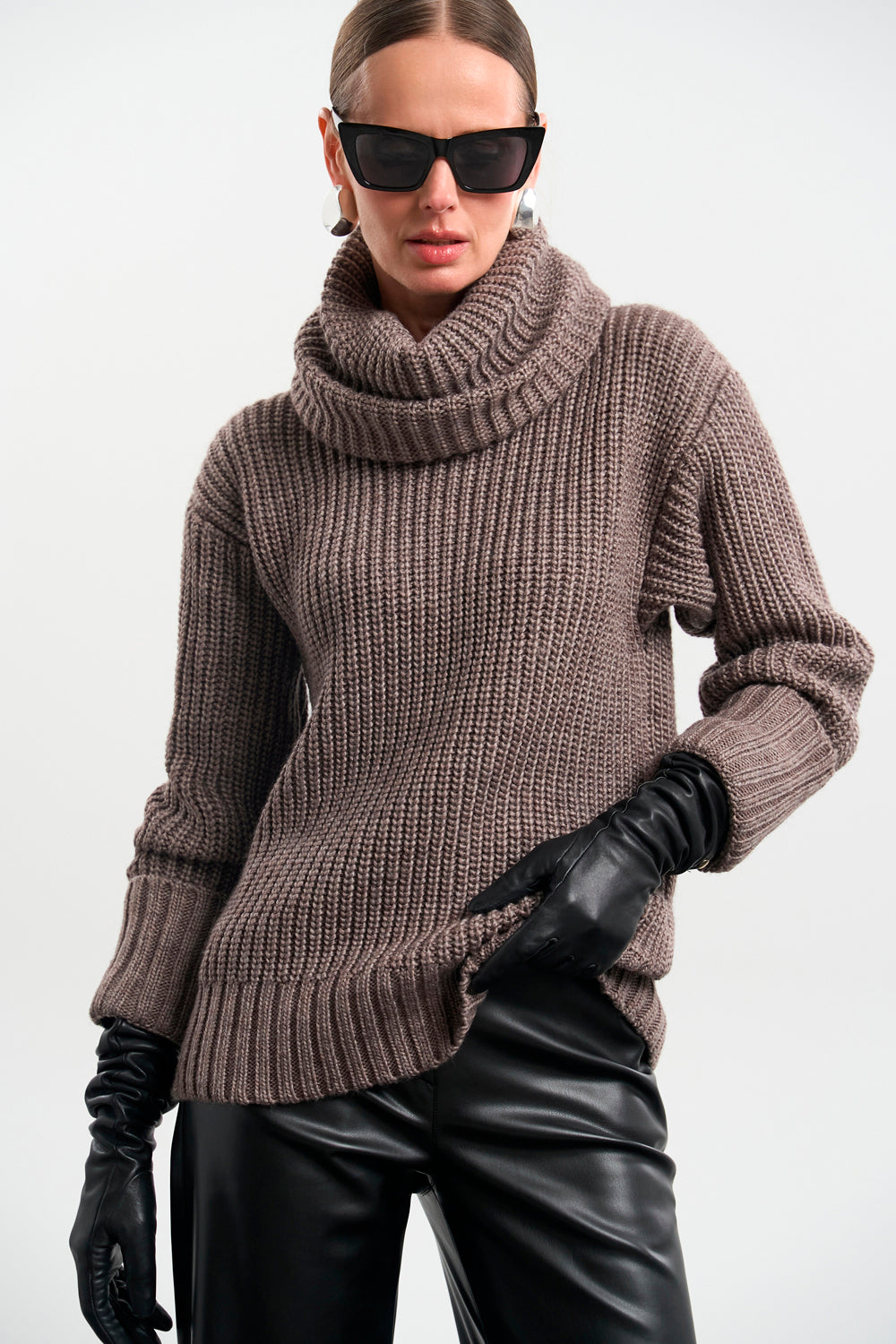 Pulover cu guler detasabil 2843 — fumuriu