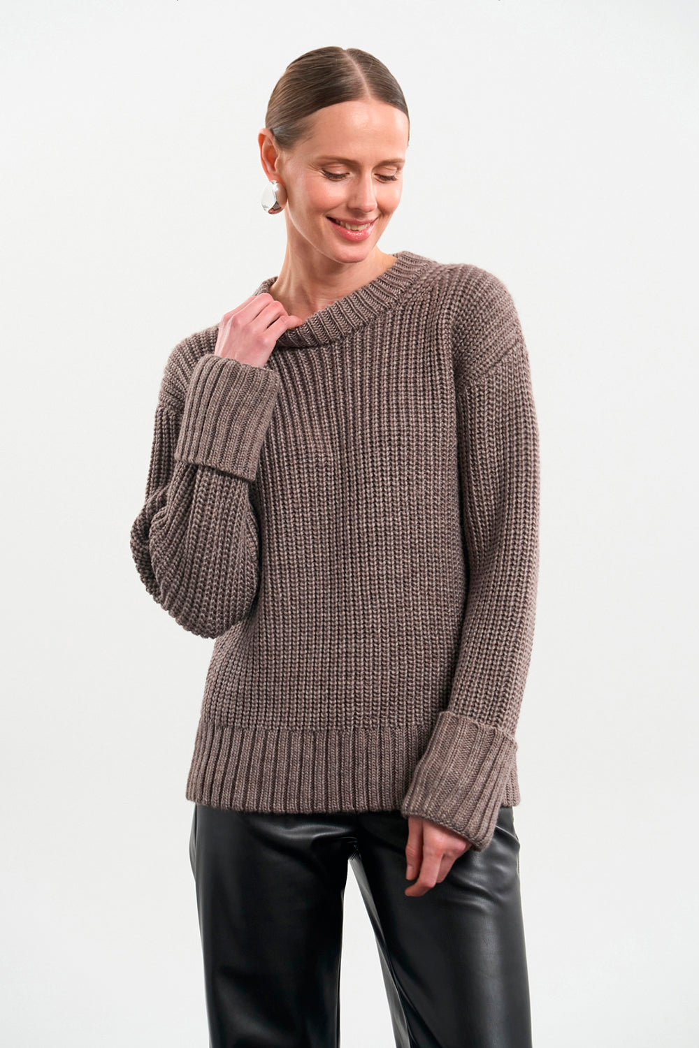 Pulover cu guler detasabil 2843 — fumuriu