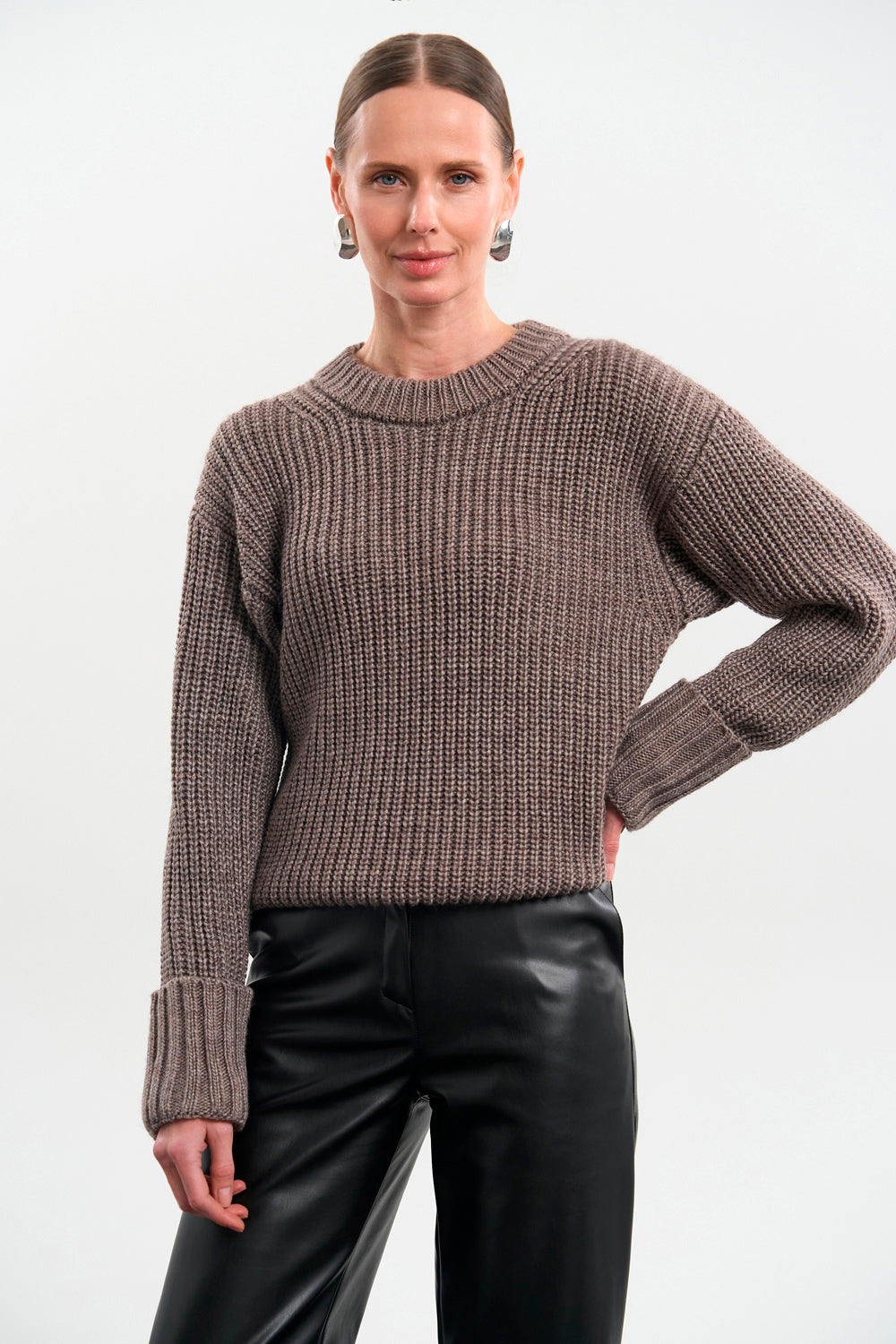 Pulover cu guler detasabil 2843 — fumuriu