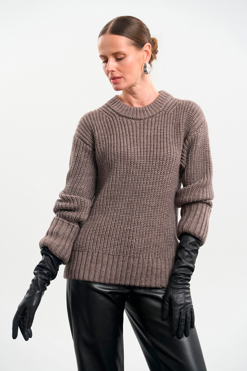 Pulover cu guler detasabil 2843 — fumuriu
