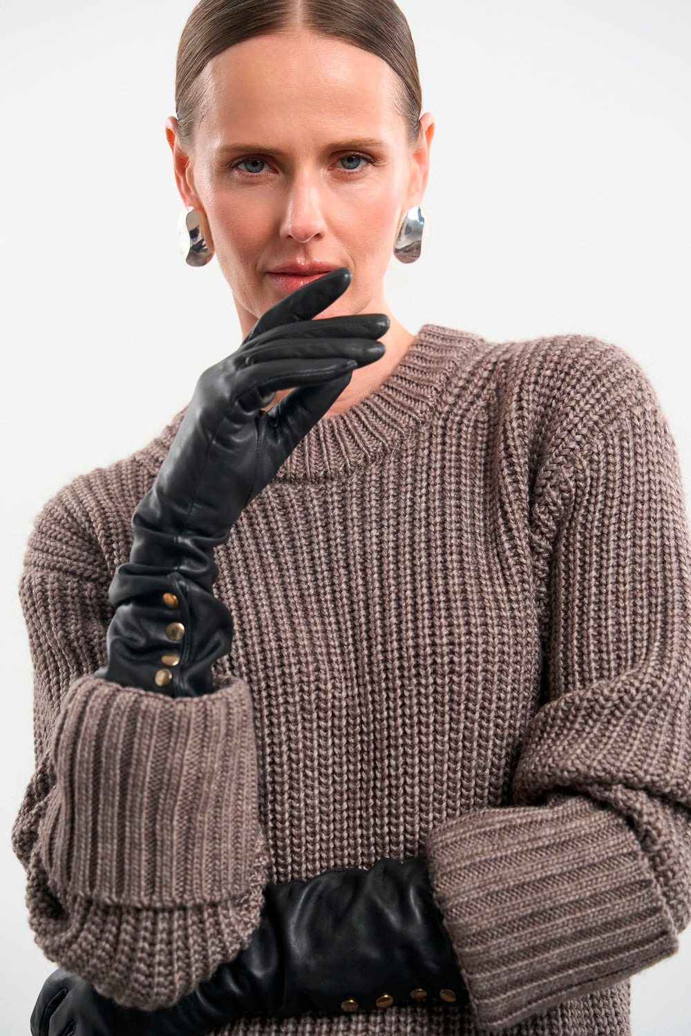 Pulover cu guler detasabil 2843 — fumuriu