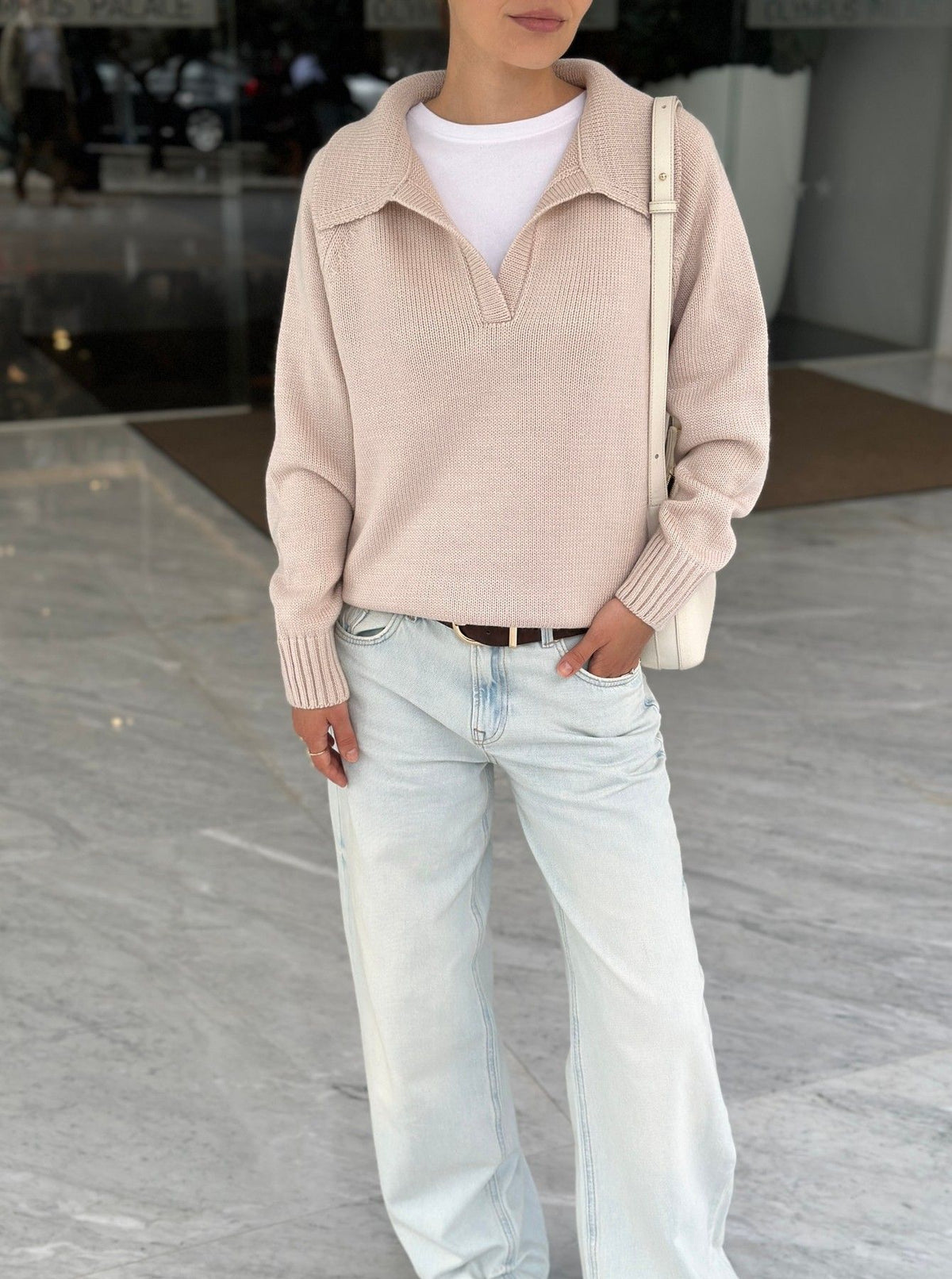 Pulover polo NORDIC — bej deschis