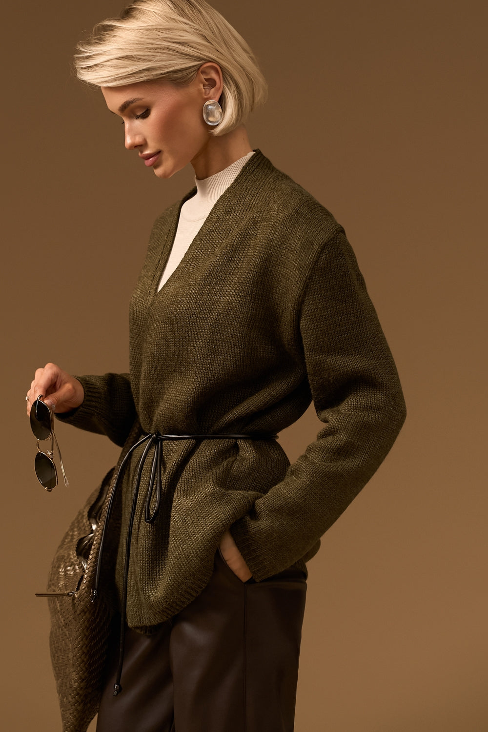 Cardigan petrecut 2966 — kaki - kaki