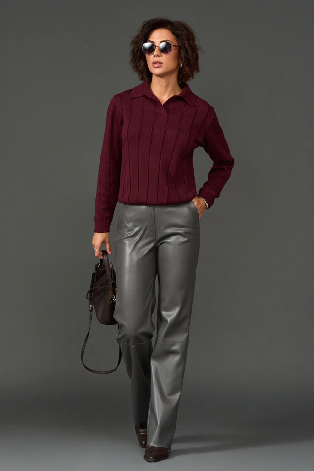 Pantaloni din piele ecologică 3076 — gri