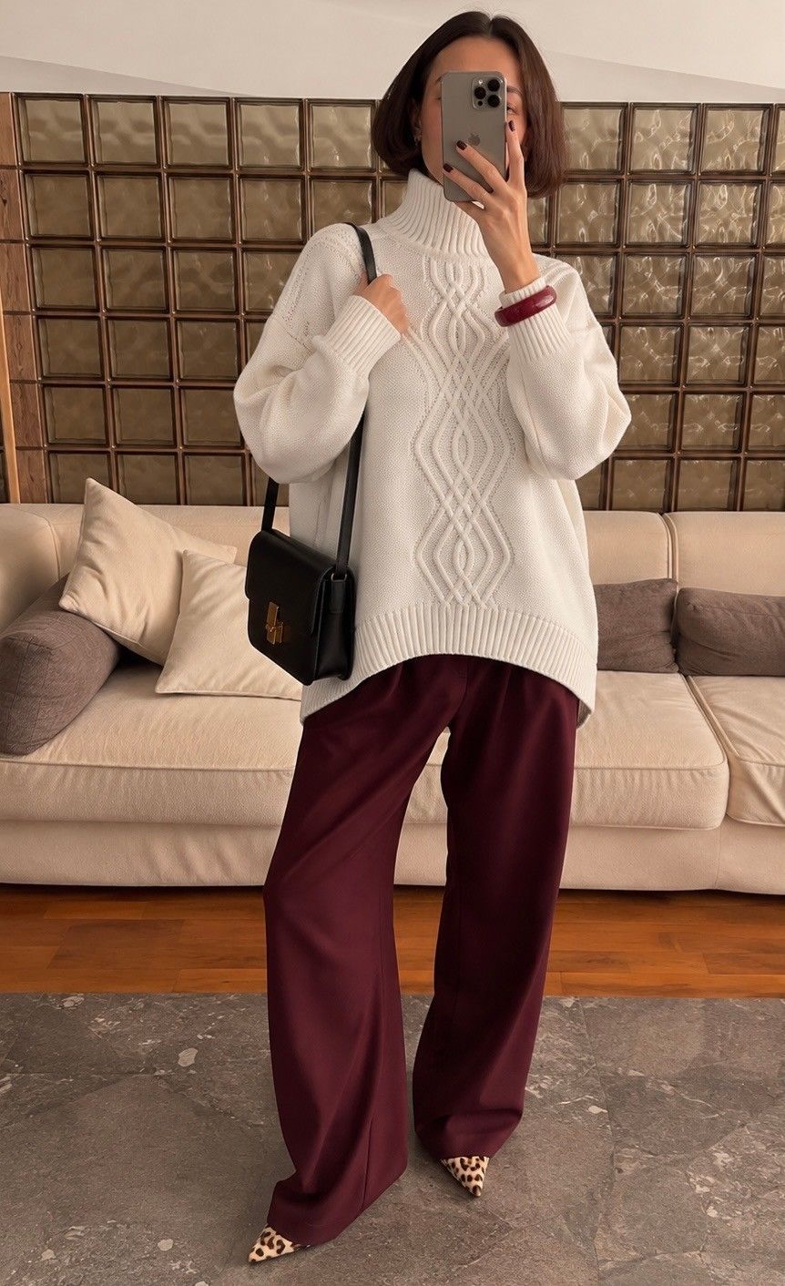 Pulover ARAN — lapte cu bordură bordo