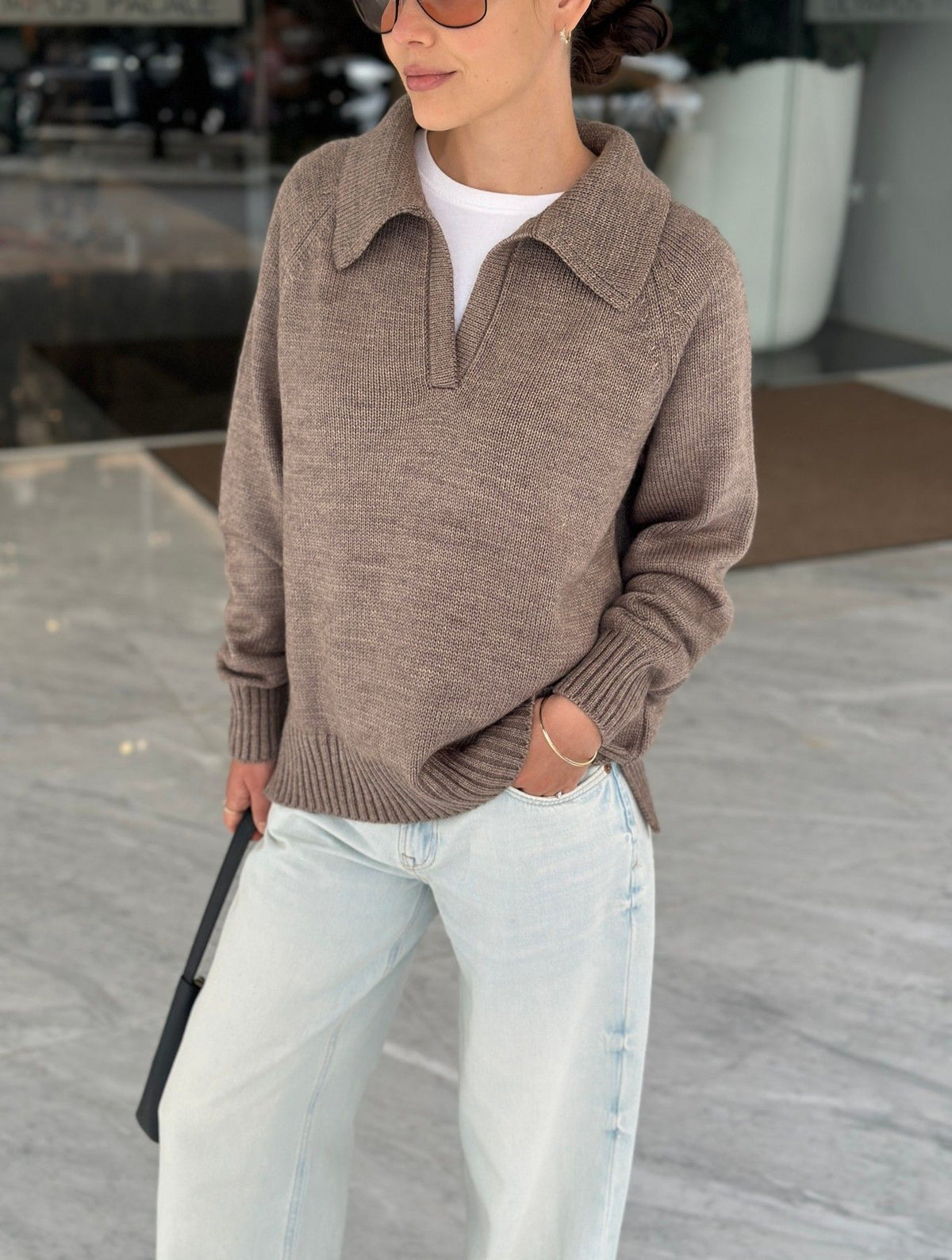 Pulover polo NORDIC — taupe